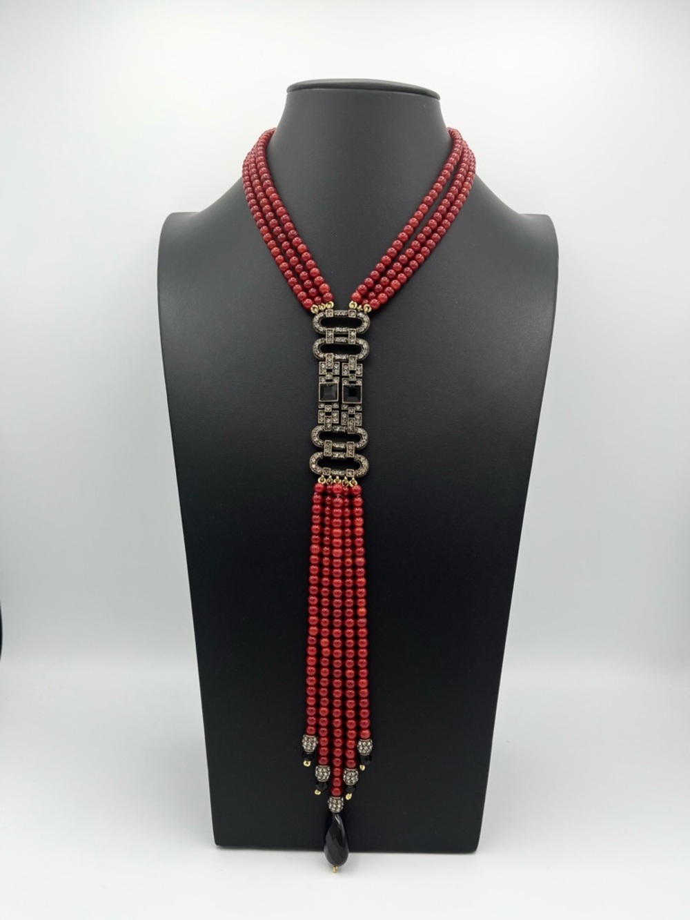 Mint Heidi Daus Retired Art Deco Red Statement Necklace with Swarovski Crystals